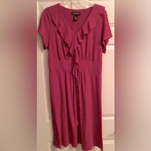 Lane Bryant Fuschia Dress with Ruffle Neckline and Down Front, size 14-16.